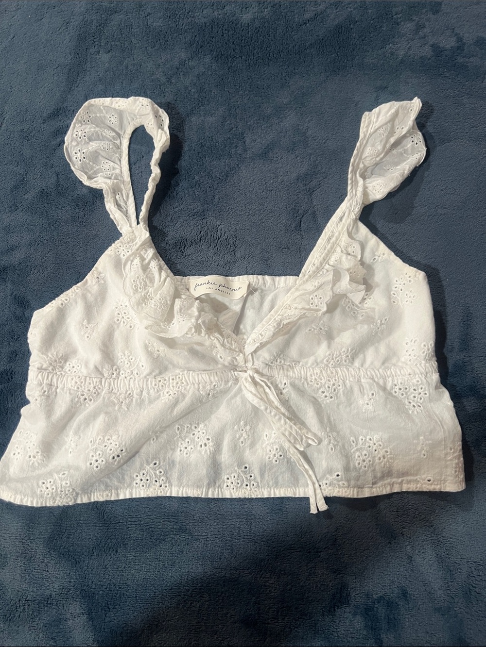 Frankie Phoenix White Eyelet Tie-Front Crop Top - Women